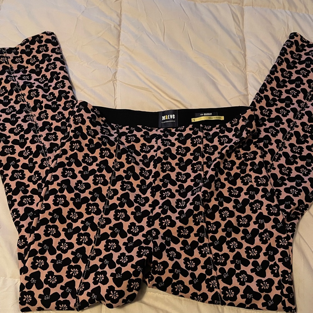 Anthropologie Maeve Black and Pink Floral Trousers